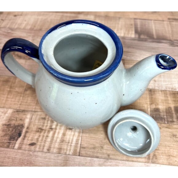 Ceramic Teapot With Lid White With Blue Rim 6-Cup Capacity Handcrafted Pottery S - Picture 4 of 5